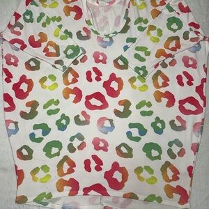 Honeyme Red and Green Leopard Print Blouse